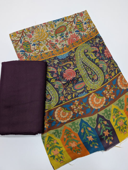Pashmina 3 Piece Suit | Printed Pashmina Shawl with Marina Plain Suit Perfect Winter Suit
