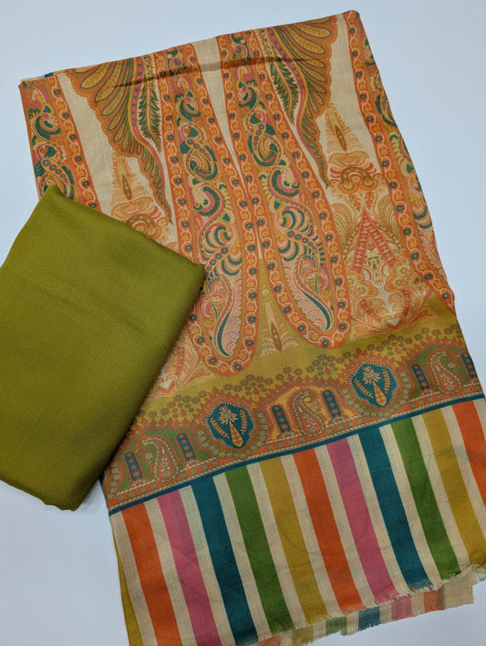 Pashmina 3 Piece Suit | Printed Pashmina Shawl with Marina Plain Suit Perfect Winter Suit