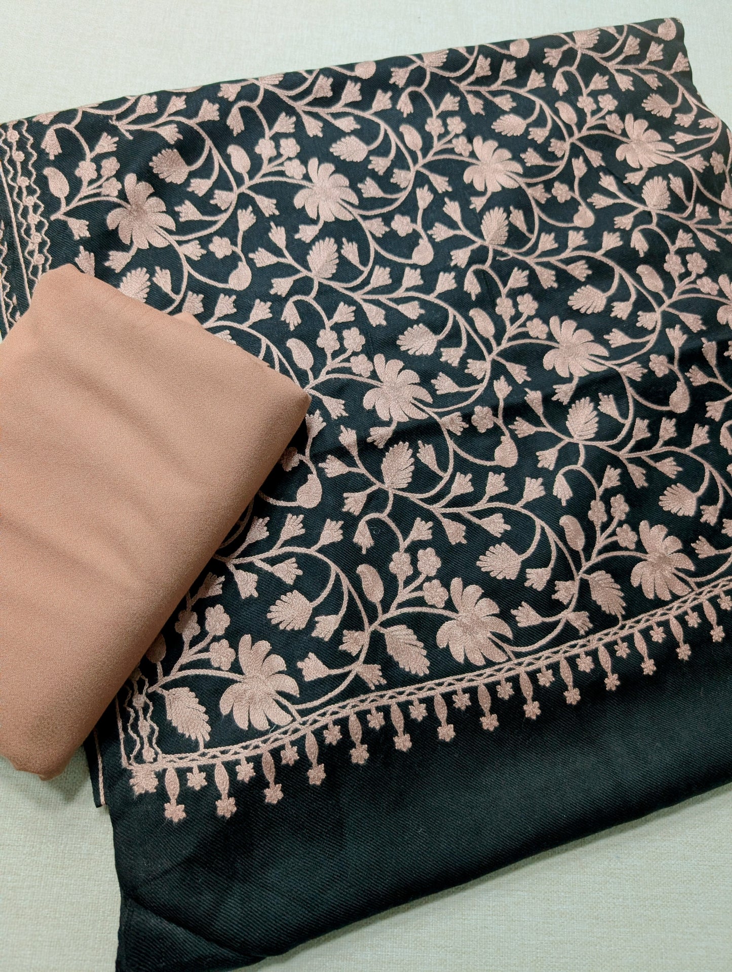 Pashmina 3 Piece Suit | Embroidered Shawl with Plain Suit Marina