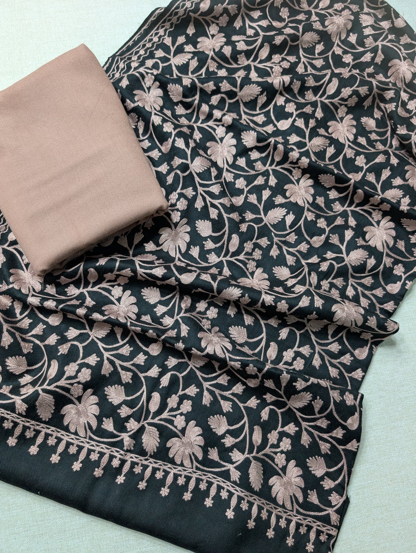 Pashmina 3 Piece Suit | Embroidered Shawl with Plain Suit Marina