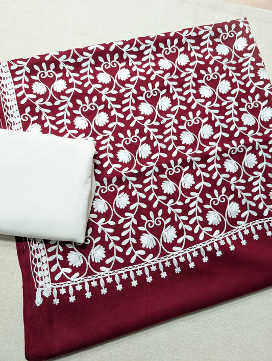 Pashmina 3 Piece Suit | Embroidered Shawl with Plain Suit Marina