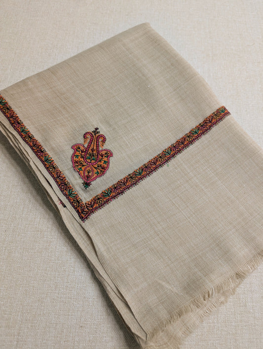 Kingri Border Embroidered Pure Pashmina Shawl Best Selling Shawl Perfect Gift | Light Skin