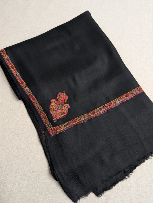 Kingri Border Embroidered Pure Pashmina Shawl Best Selling Shawl Perfect Gift | Black