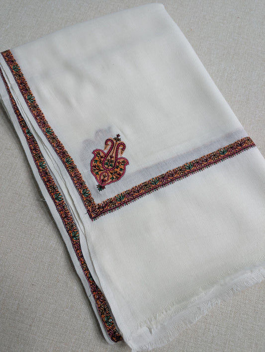 Kingri Border Embroidered Pure Pashmina Shawl Best Selling Shawl Perfect Gift | Off White