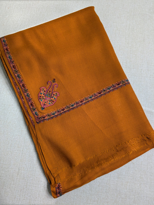 Kingri Border Embroidered Pure Pashmina Shawl Best Selling Shawl Perfect Gift | Rust