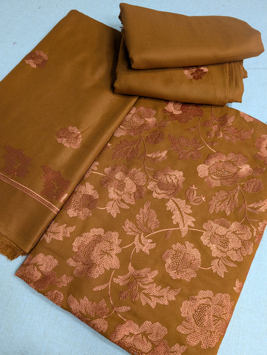 Marina 3 Piece Embroidered Suit Same on Same Embroidery Marina Shawls | Mustard