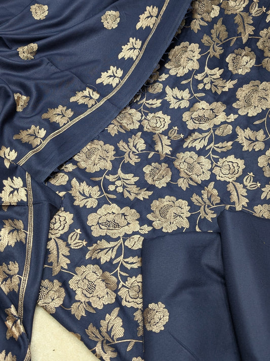 Marina 3 Piece Embroidered Suit Skin Embroidery Marina Shawl | Navy Blue