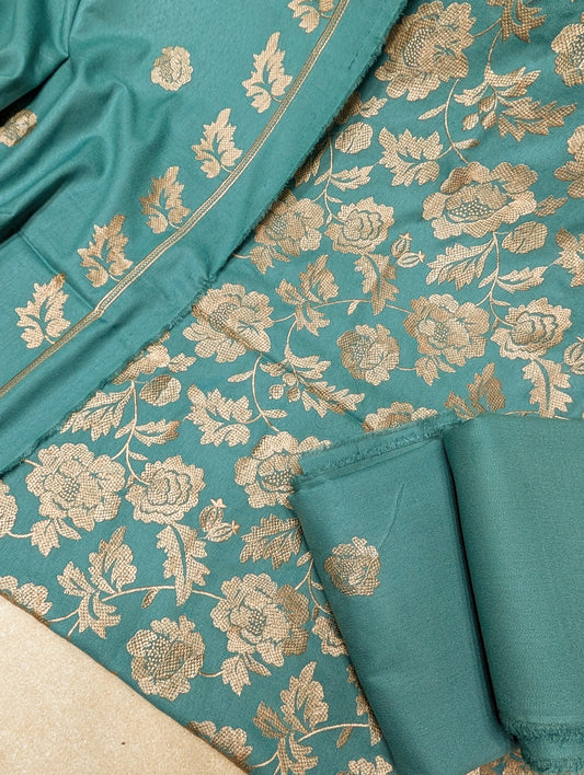 Marina 3 Piece Embroidered Suit Skin Embroidery Marina Shawl | Pista Green