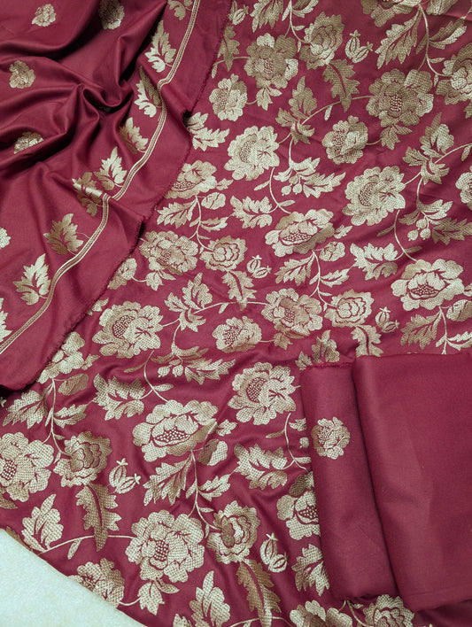 Marina 3 Piece Embroidered Suit Skin Embroidery Marina Shawl | Maroon