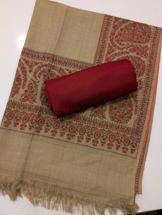 Pashmina 3 Piece Suit | Kani Pashmina Shawl With Marina Suit
