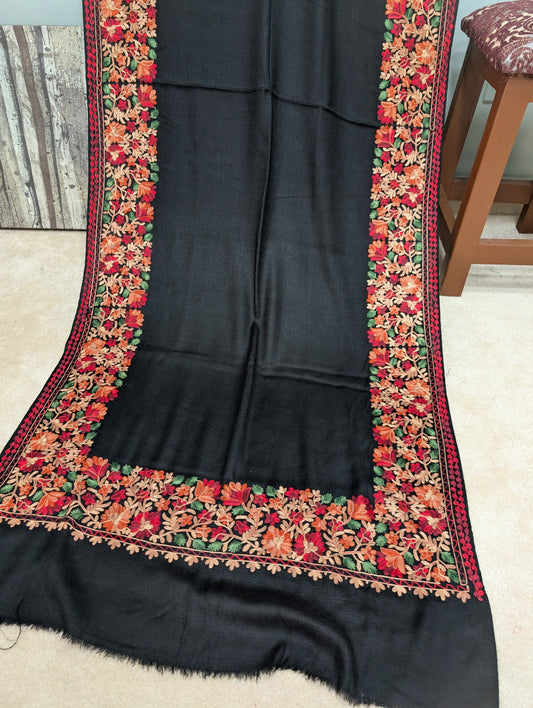 Pashmina Stole | Aari Border Embroidery 4 Side Border Perfect Gift | Black