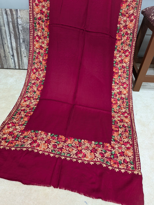 Pashmina Stole | Aari Border Embroidery 4 Side Border Perfect Gift | Maroon