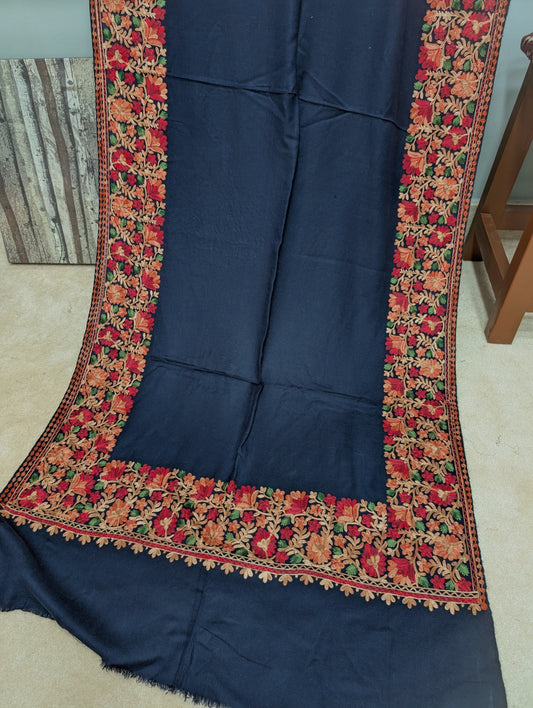 Pashmina Stole | Aari Border Embroidery 4 Side Border Perfect Gift | Navy Blue