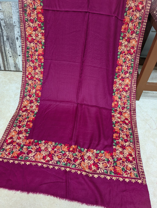 Pashmina Stole | Aari Border Embroidery 4 Side Border Perfect Gift | Magenta