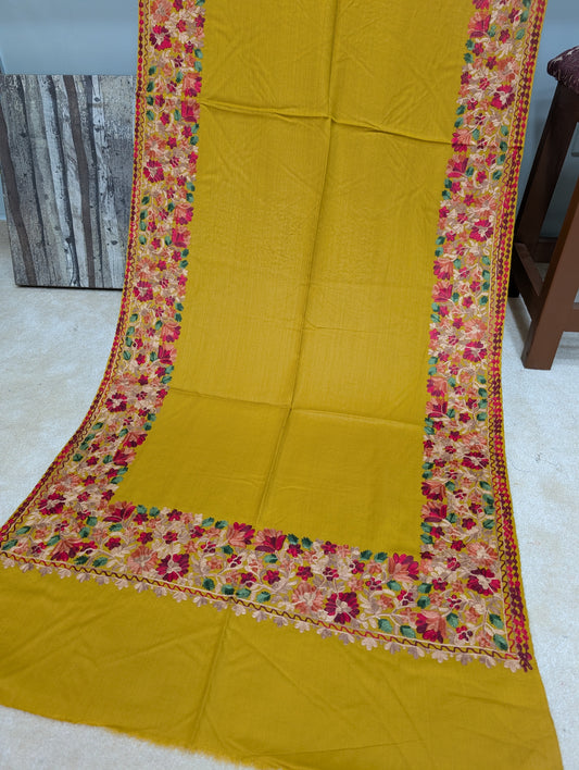 Pashmina Stole | Aari Border Embroidery 4 Side Border Perfect Gift | Mustard