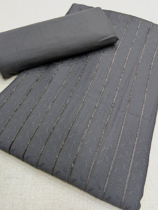Self Design and Velvet Lining Suit Marina Suit 2 Pc | Perfect Winter Fabric 6 Yards | Dark Grey