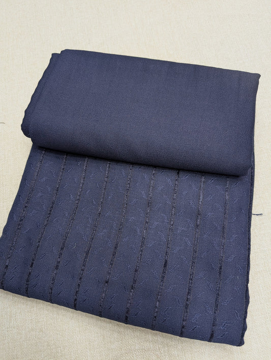Self Design and Velvet Lining Suit Marina Suit 2 Pc | Perfect Winter Fabric 6 Yards | Navy Blue
