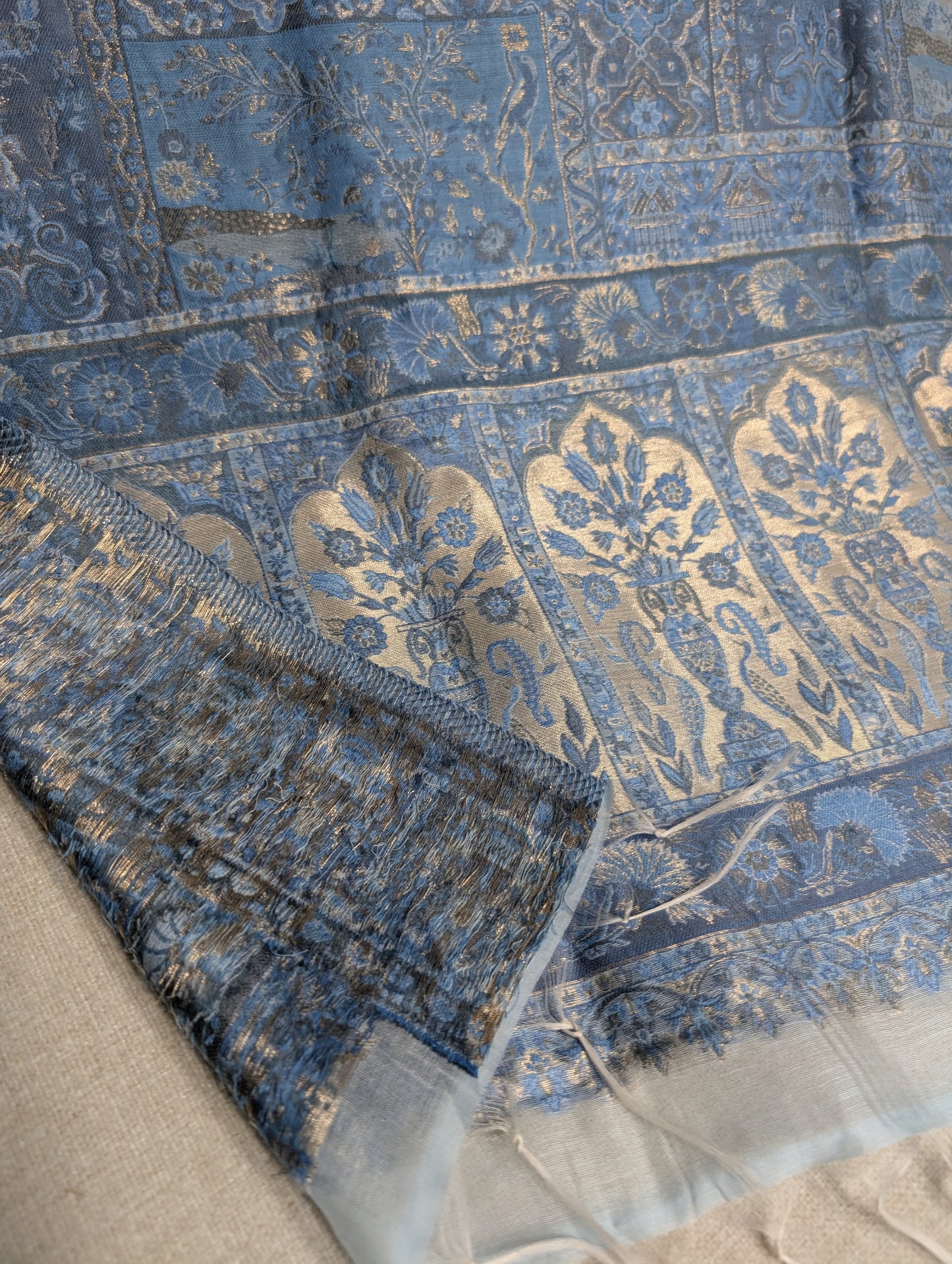 Ice Blue Luxury Kani Silk Shawl, Wedding Wrap Perfect Gift Made in Kashmir | KS135