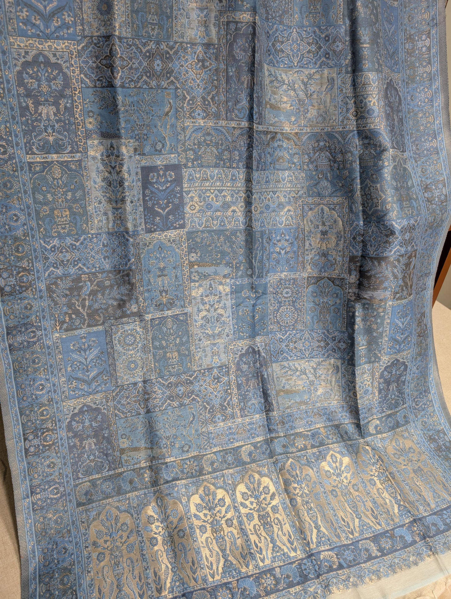 Ice Blue Luxury Kani Silk Shawl, Wedding Wrap Perfect Gift Made in Kashmir | KS135