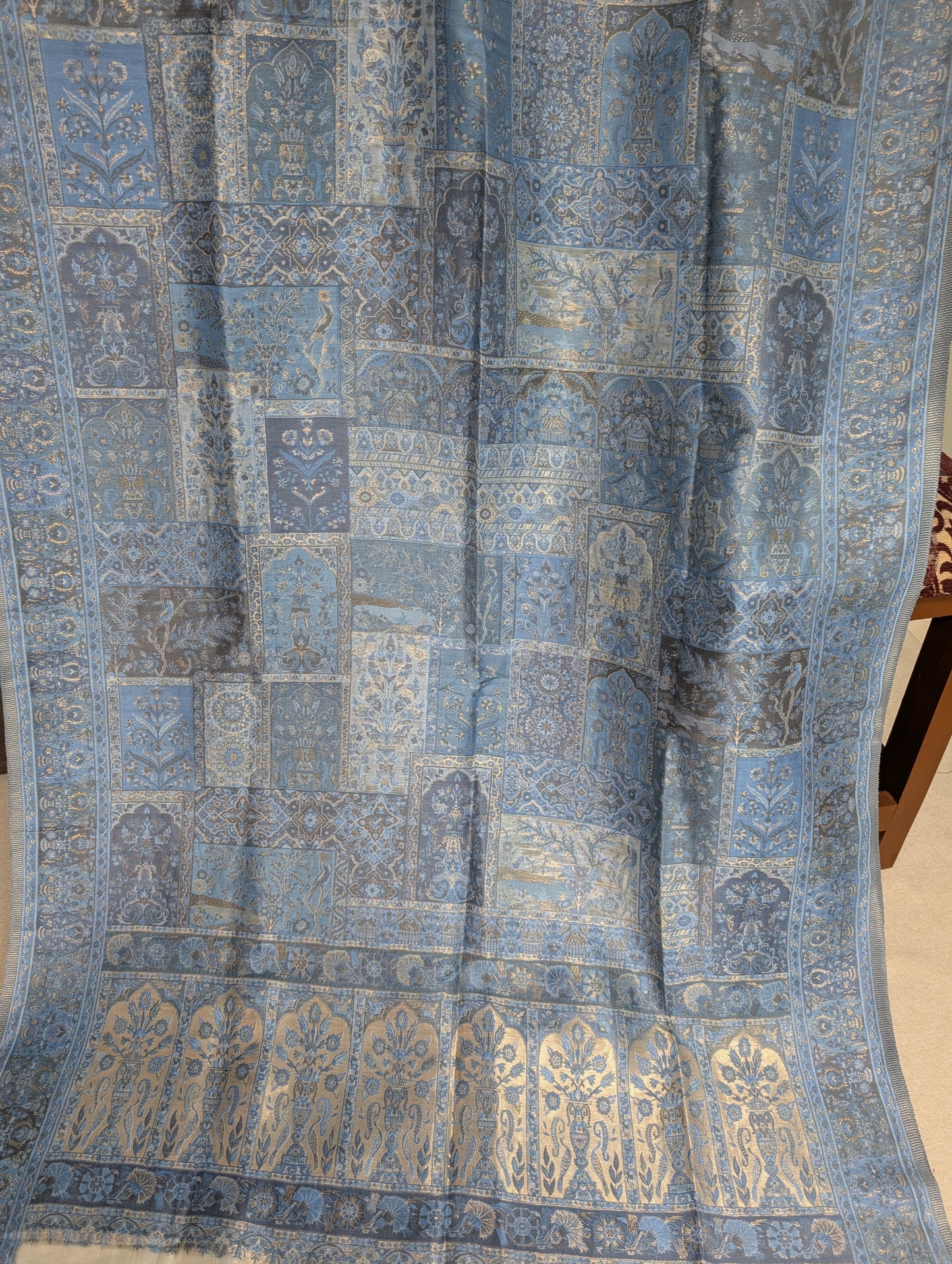 Ice Blue Luxury Kani Silk Shawl, Wedding Wrap Perfect Gift Made in Kashmir | KS135