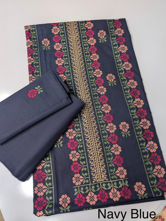 Breeze Lawn 2 Pc Embroidered Suit Separate Sleeves | Navy Blue