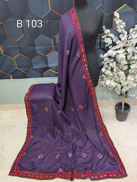 Swiss Lawn Handmade Balouchi Shawl 4 Side Border Perfect Gift | B103