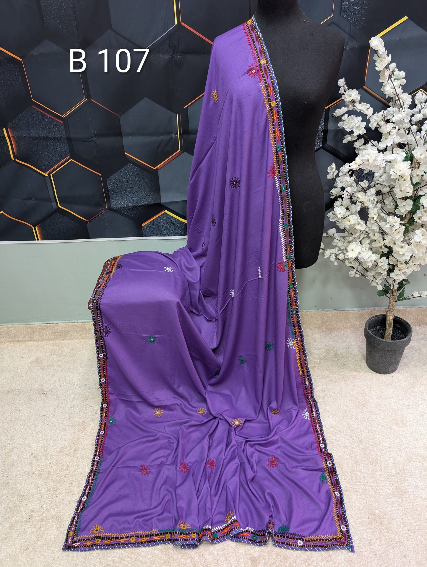 Swiss Lawn Handmade Balouchi Shawl 4 Side Border Perfect Gift | B107