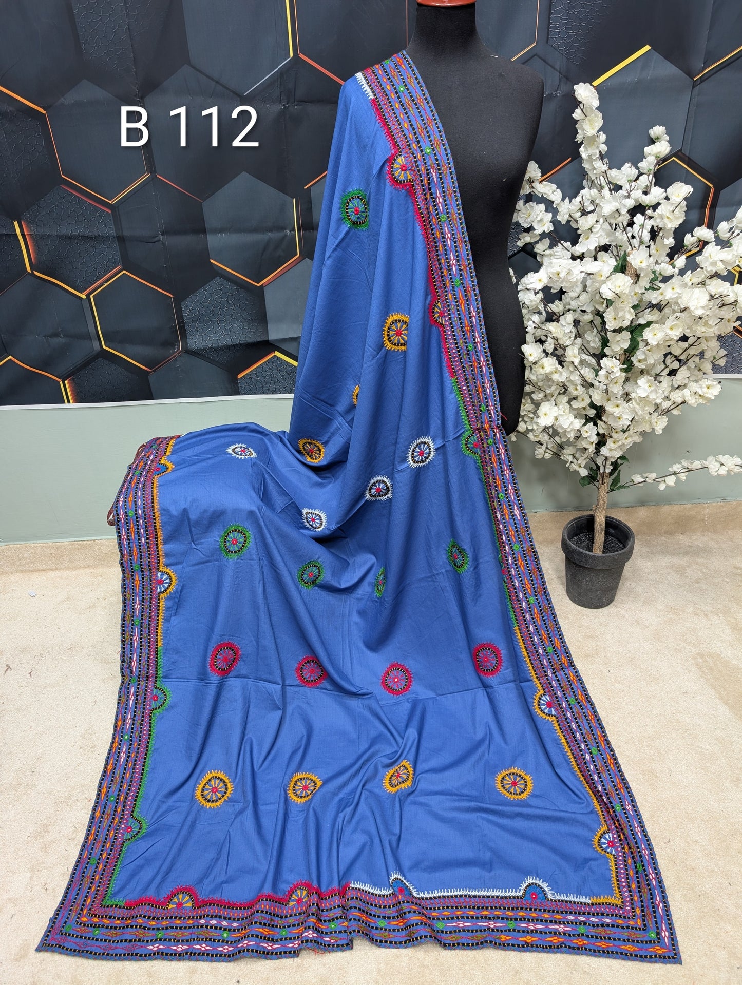 Swiss Lawn WIDE BORDER Handmade Balouchi Shawl 4 Side Border Perfect Gift | B112