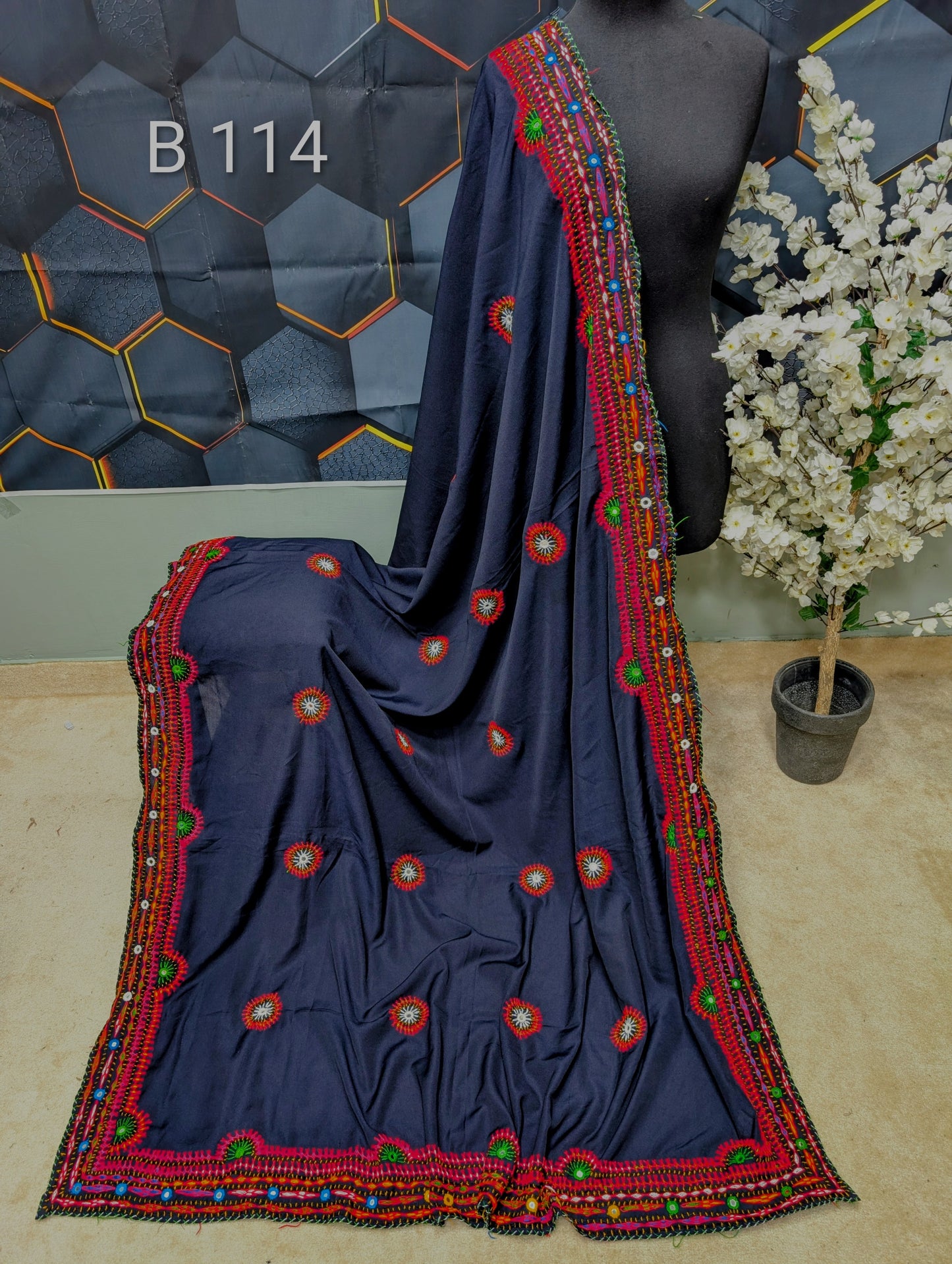 Swiss Lawn WIDE BORDER Handmade Balouchi Shawl 4 Side Border Perfect Gift | B114