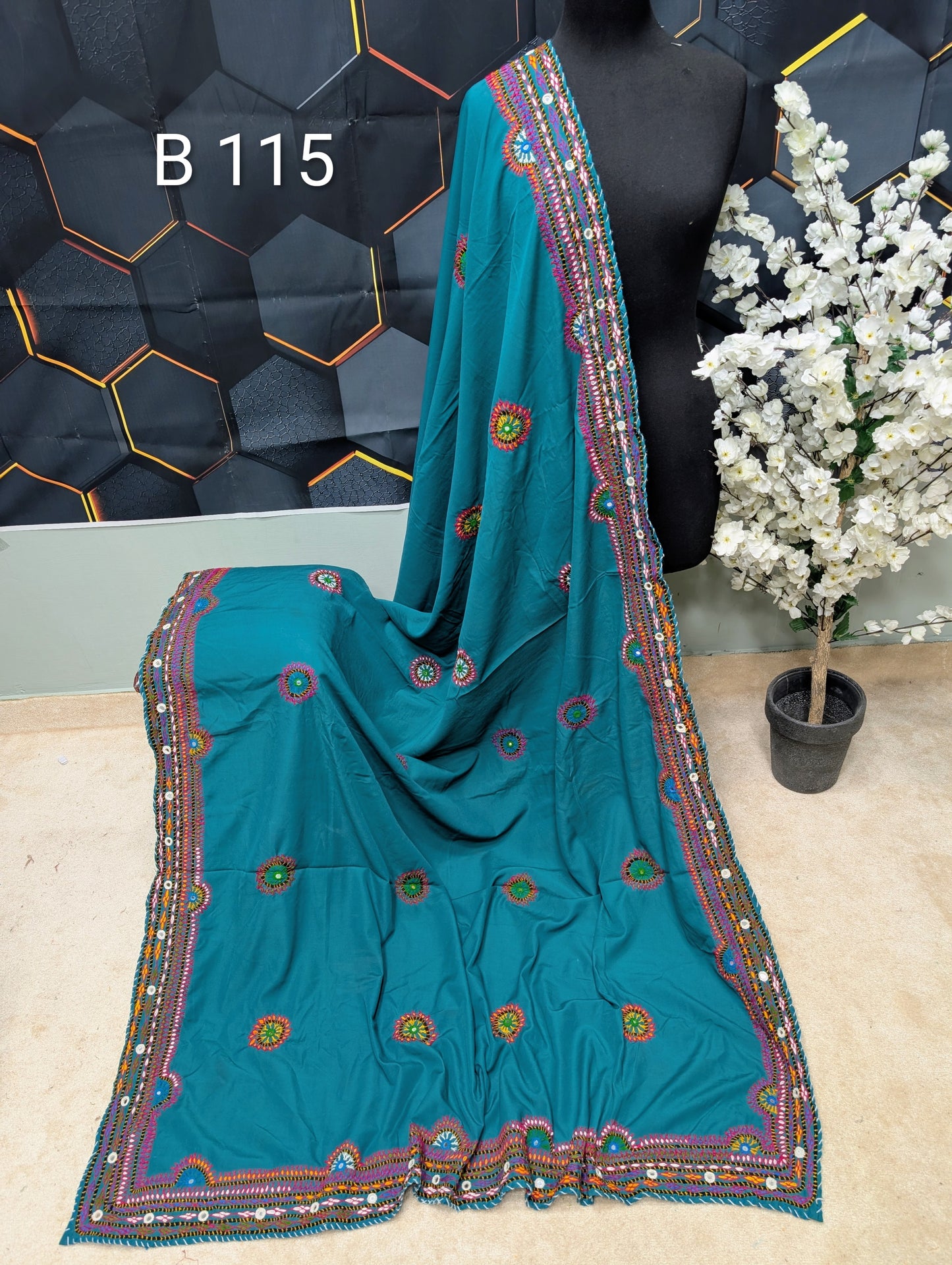 Swiss Lawn WIDE BORDER Handmade Balouchi Shawl 4 Side Border Perfect Gift | B115