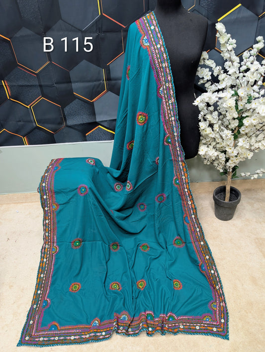 Swiss Lawn WIDE BORDER Handmade Balouchi Shawl 4 Side Border Perfect Gift | B115