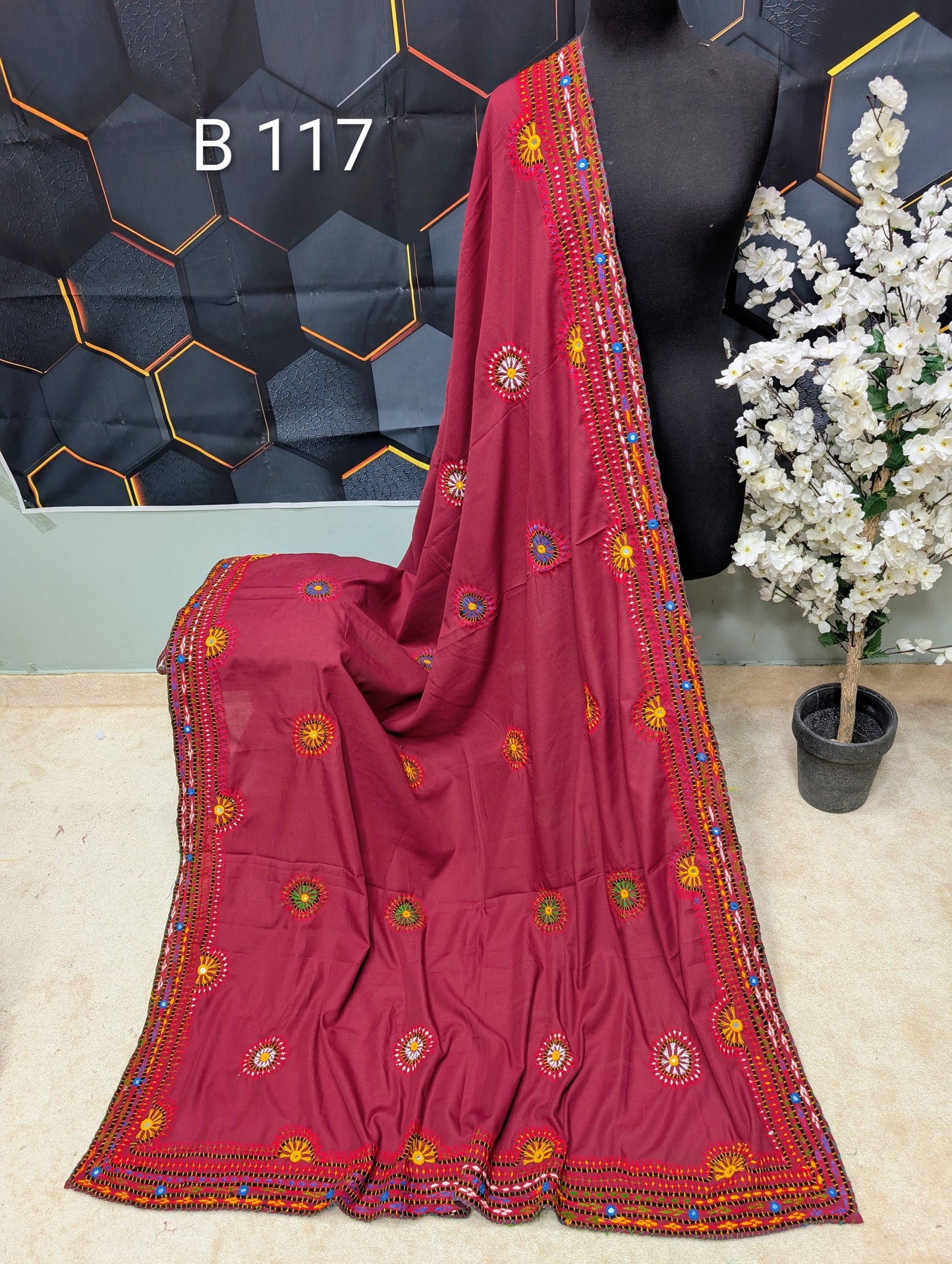 Swiss Lawn WIDE BORDER Handmade Balouchi Shawl 4 Side Border Perfect Gift | B117