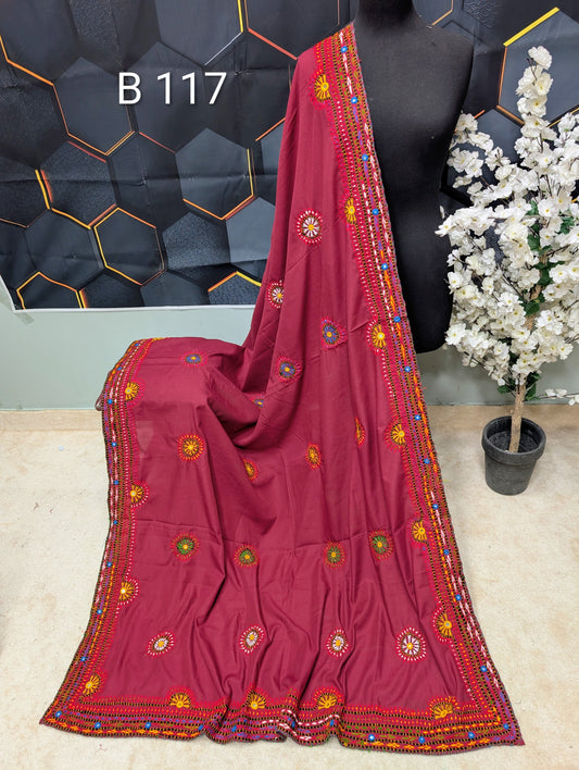 Swiss Lawn WIDE BORDER Handmade Balouchi Shawl 4 Side Border Perfect Gift | B117