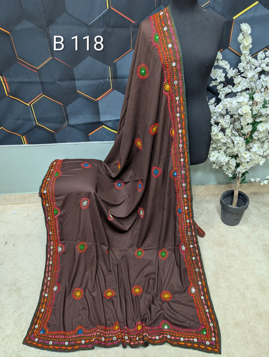 Swiss Lawn WIDE BORDER Handmade Balouchi Shawl 4 Side Border Perfect Gift | B118