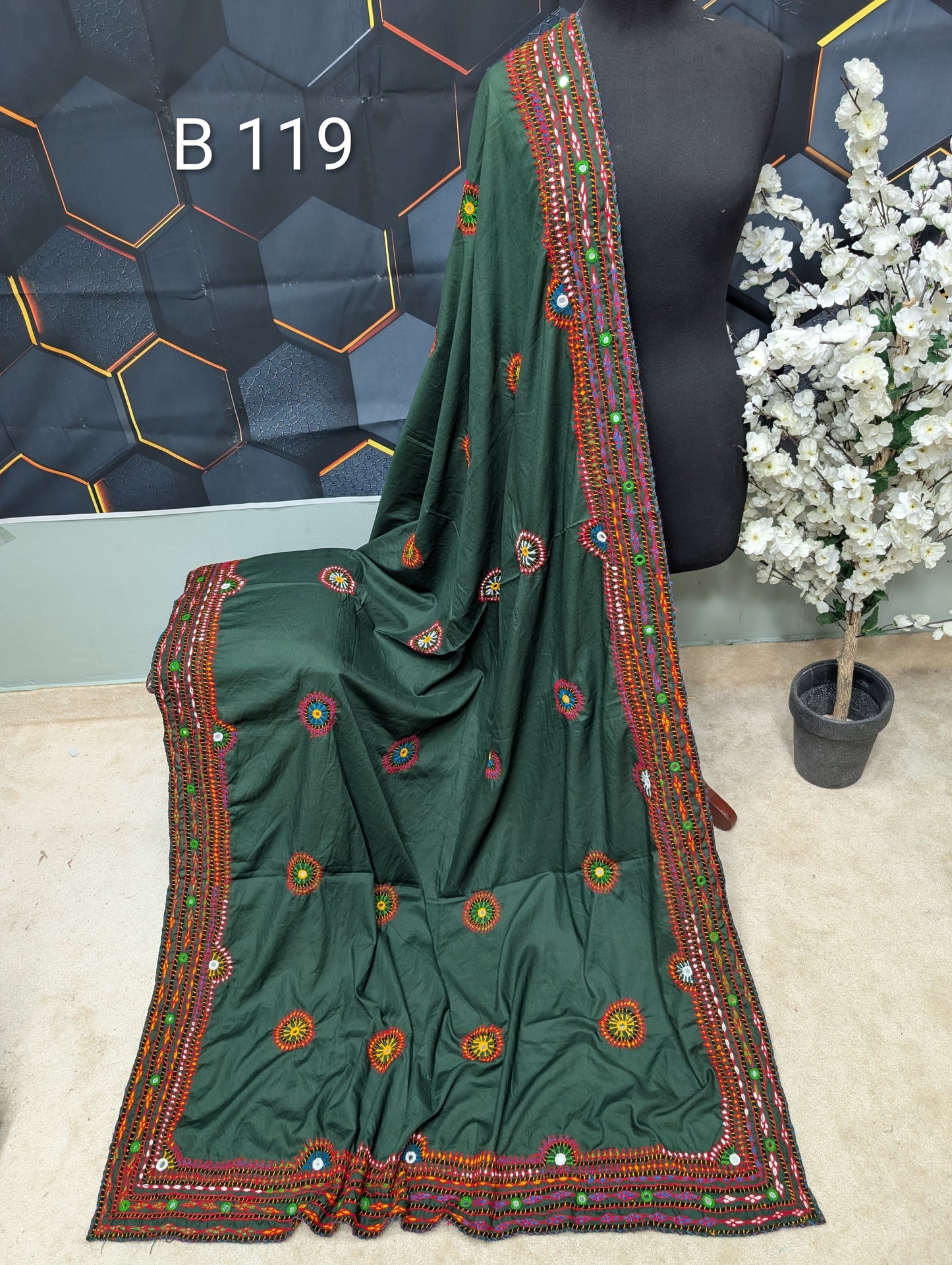 Swiss Lawn WIDE BORDER Handmade Balouchi Shawl 4 Side Border Perfect Gift | B119