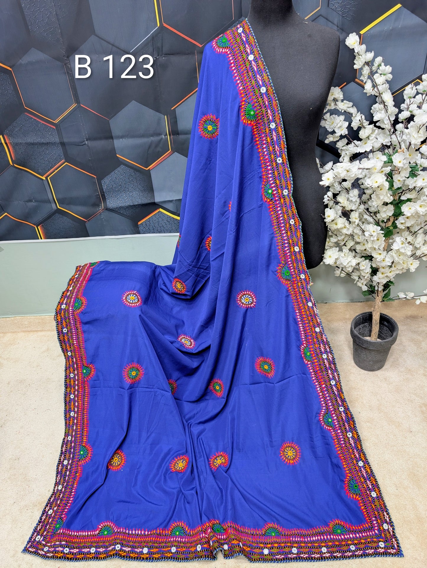 Swiss Lawn WIDE BORDER Handmade Balouchi Shawl 4 Side Border Perfect Gift | B123