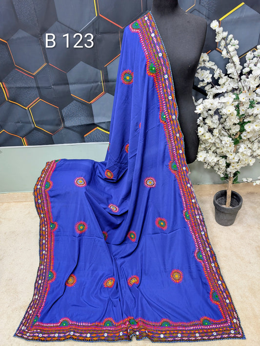 Swiss Lawn WIDE BORDER Handmade Balouchi Shawl 4 Side Border Perfect Gift | B123