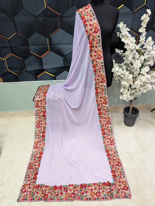 Crinkle Chiffon Kashmiri Border Embroidered Dupatta | Light Purple