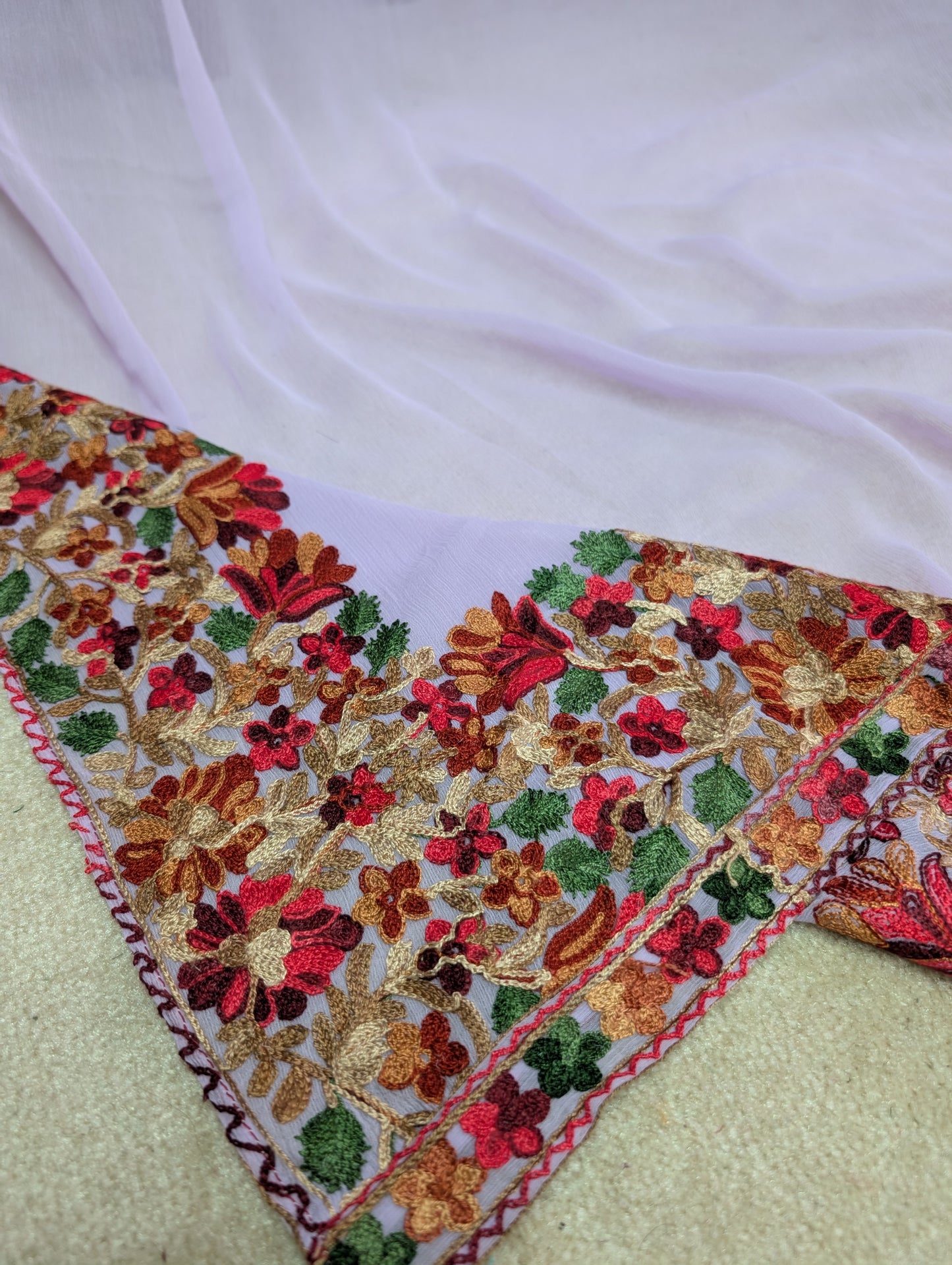 Crinkle Chiffon Kashmiri Border Embroidered Dupatta | Light Grey