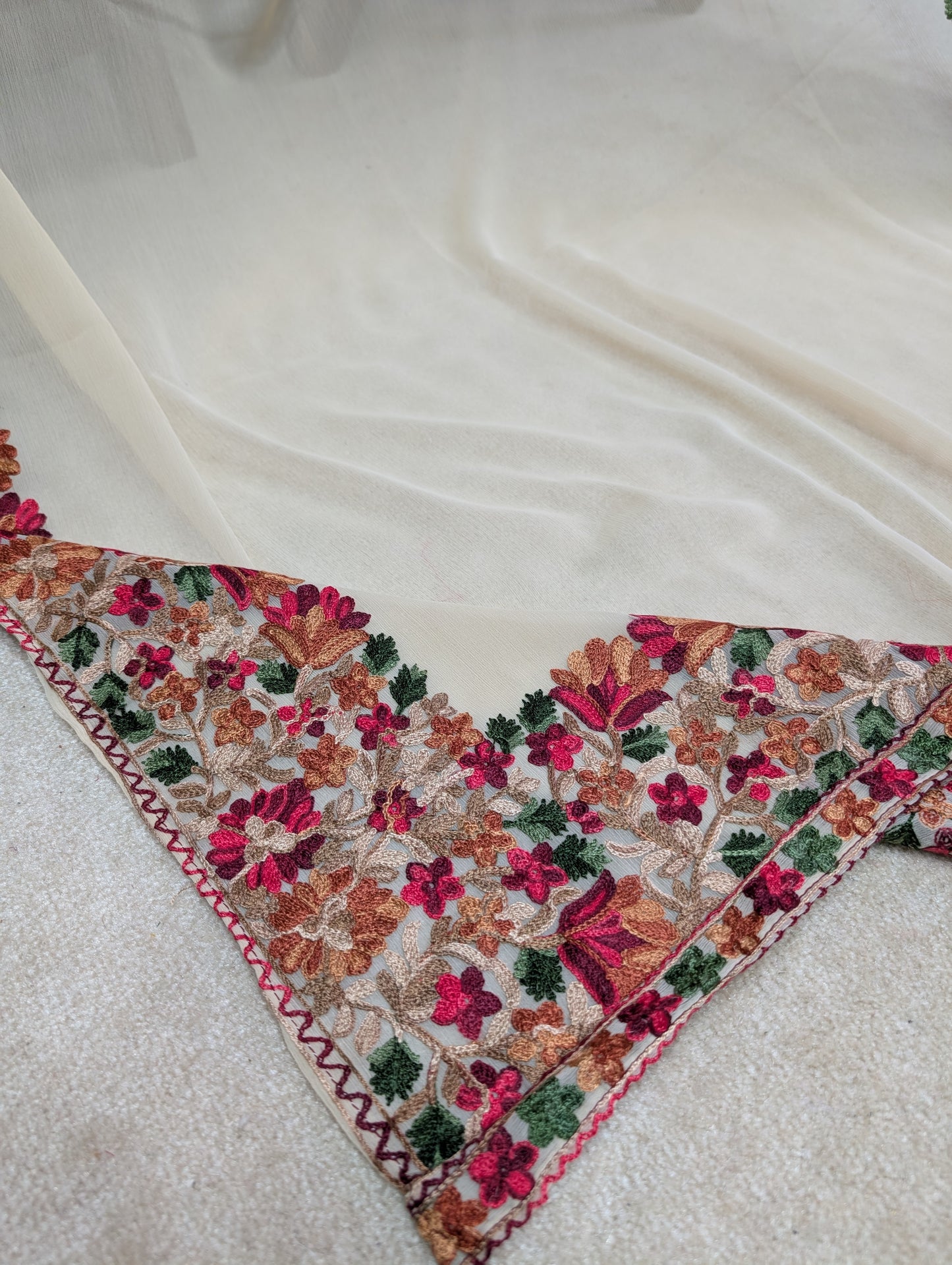 Crinkle Chiffon Kashmiri Border Embroidered Dupatta | Light Skin