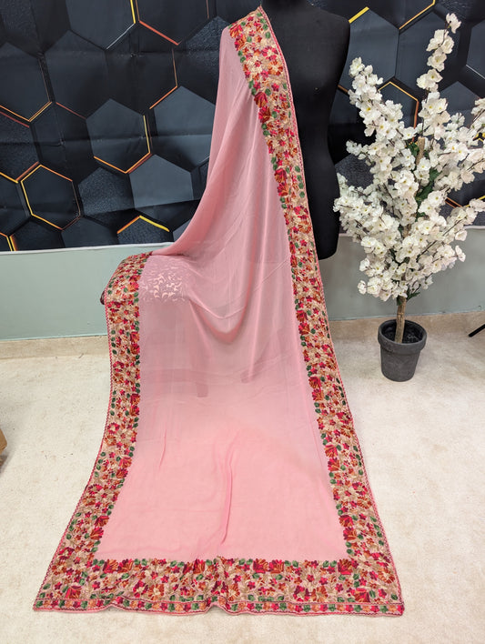 Crinkle Chiffon Kashmiri Border Embroidered Dupatta | Pink