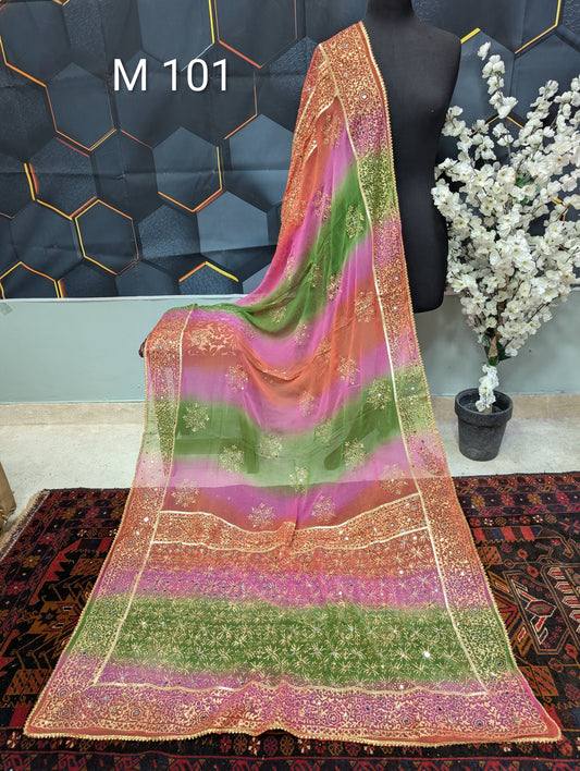Chiffon Chunri Dupatta - Gota and Sequins Work - Wedding Dupatta | M101