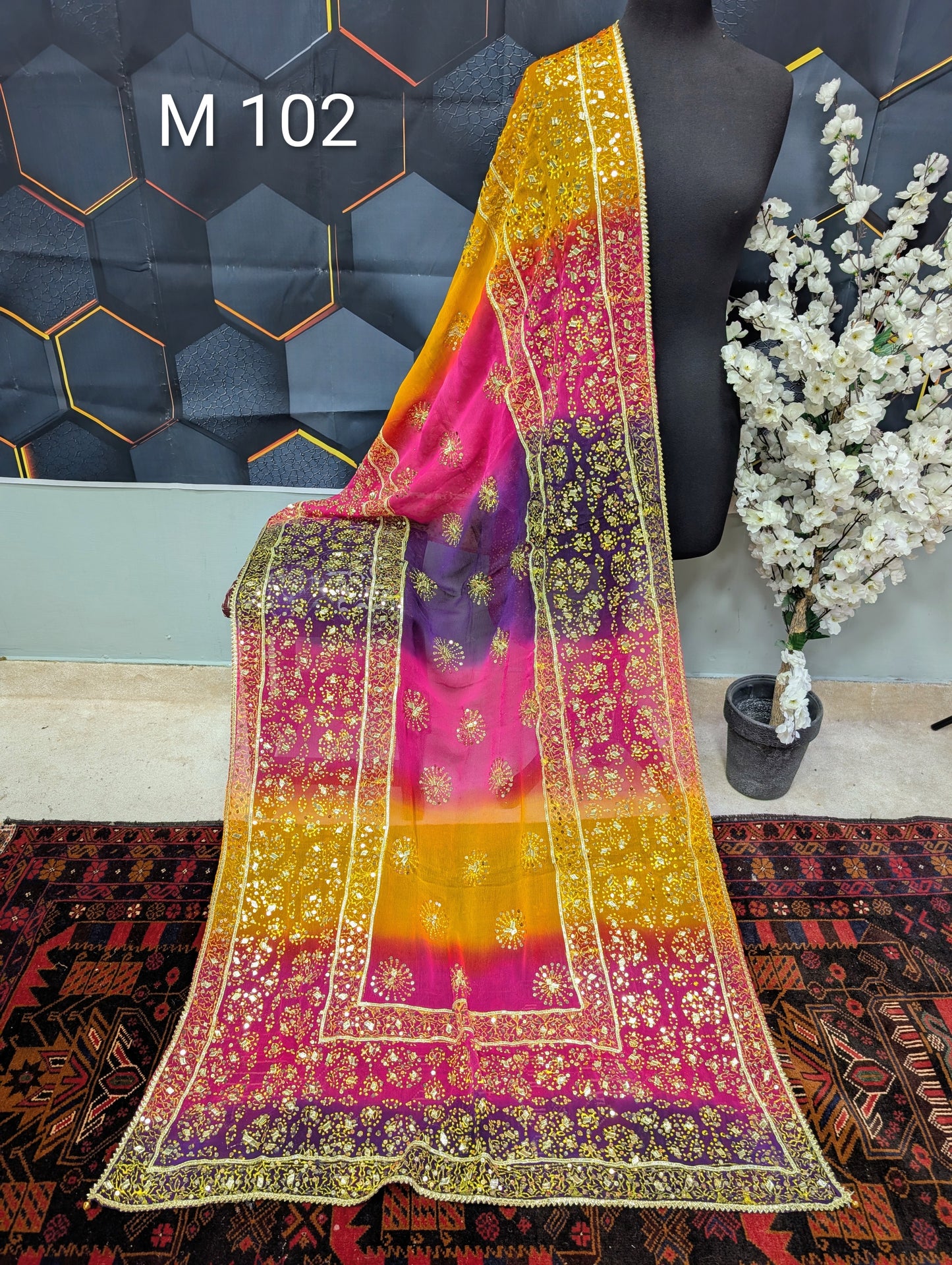 Chiffon Chunri Dupatta - Gota and Sequins Work - Wedding Dupatta | M102