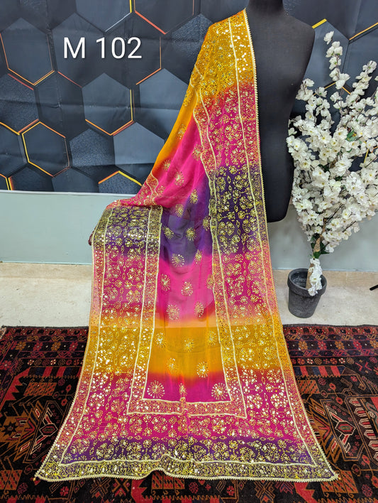 Chiffon Chunri Dupatta - Gota and Sequins Work - Wedding Dupatta | M102