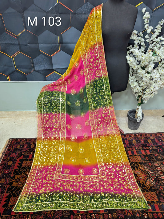 Chiffon Chunri Dupatta - Gota and Sequins Work - Wedding Dupatta | M103