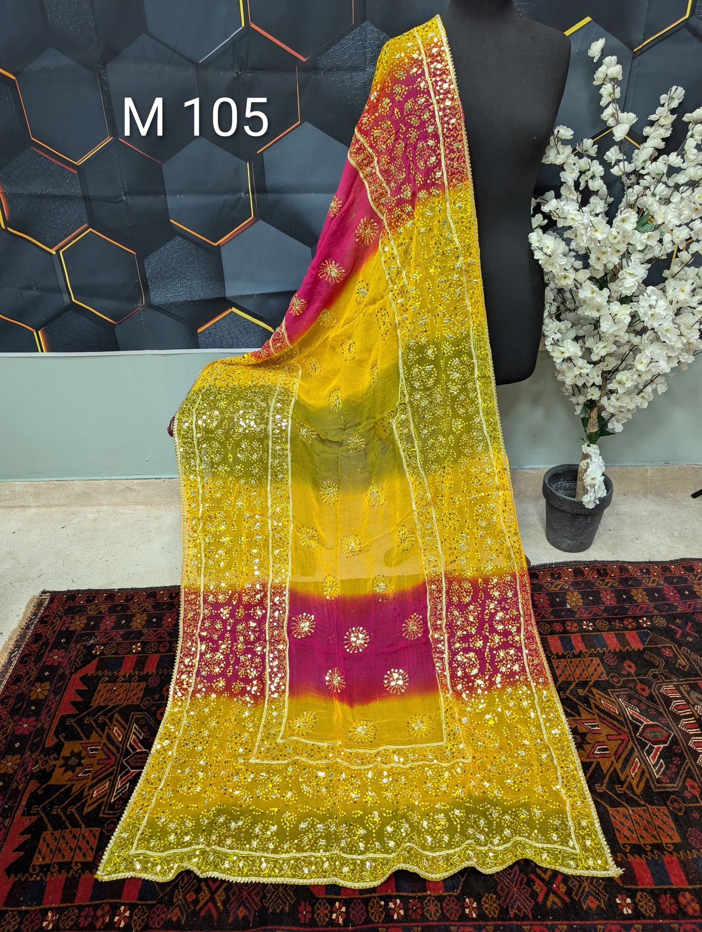 Chiffon Chunri Dupatta - Gota and Sequins Work - Wedding Dupatta | M105