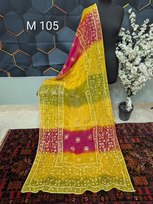 Chiffon Chunri Dupatta - Gota and Sequins Work - Wedding Dupatta | M105