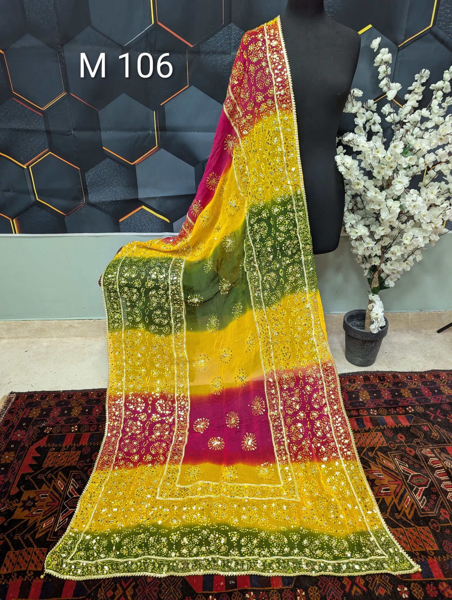 Chiffon Chunri Dupatta - Gota and Sequins Work - Wedding Dupatta | M106