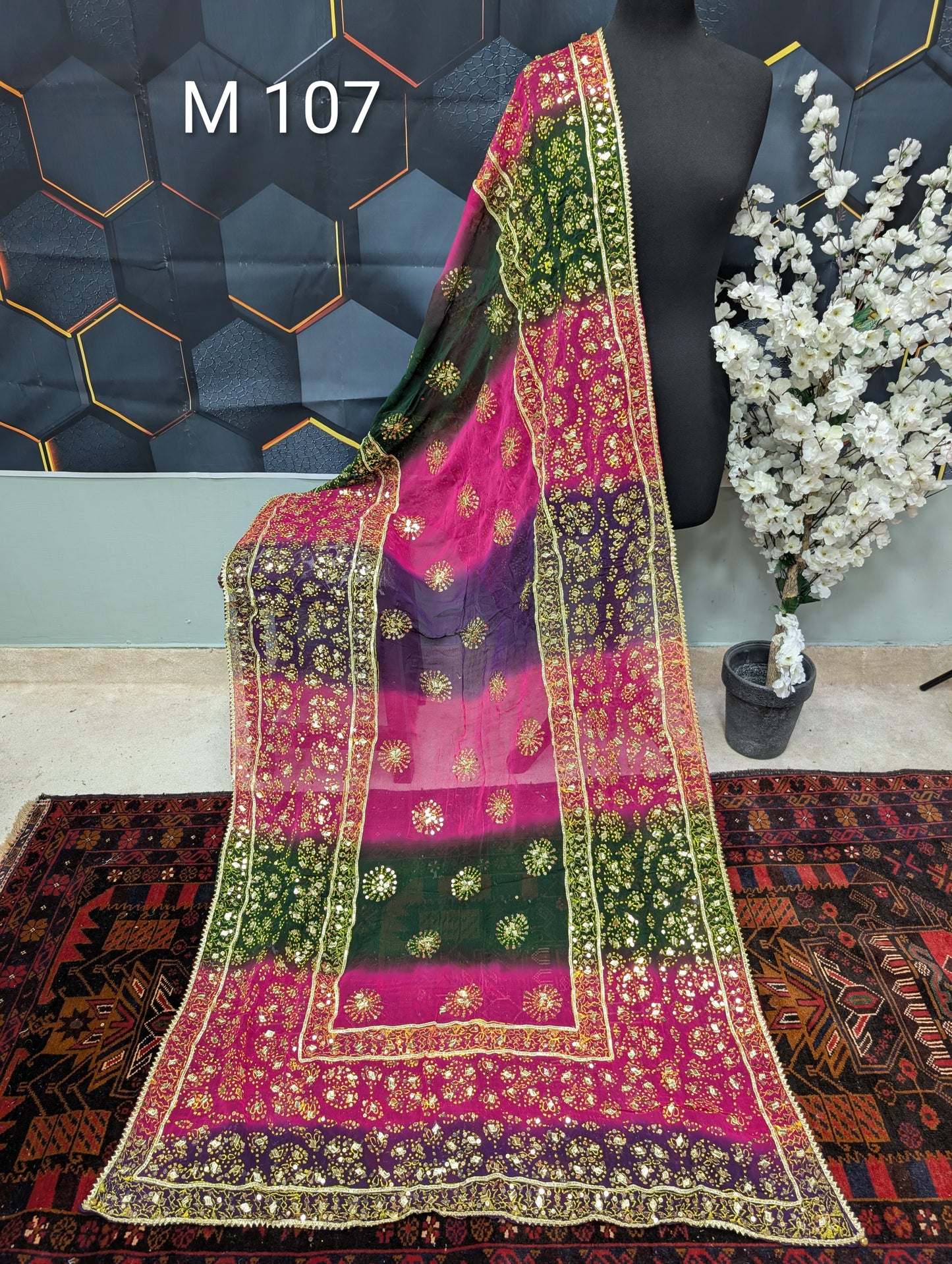 Chiffon Chunri Dupatta - Gota and Sequins Work - Wedding Dupatta | M107