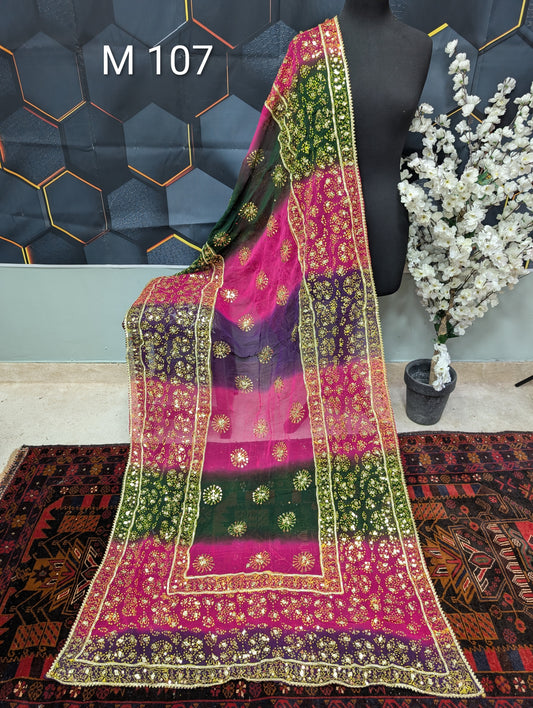 Chiffon Chunri Dupatta - Gota and Sequins Work - Wedding Dupatta | M107
